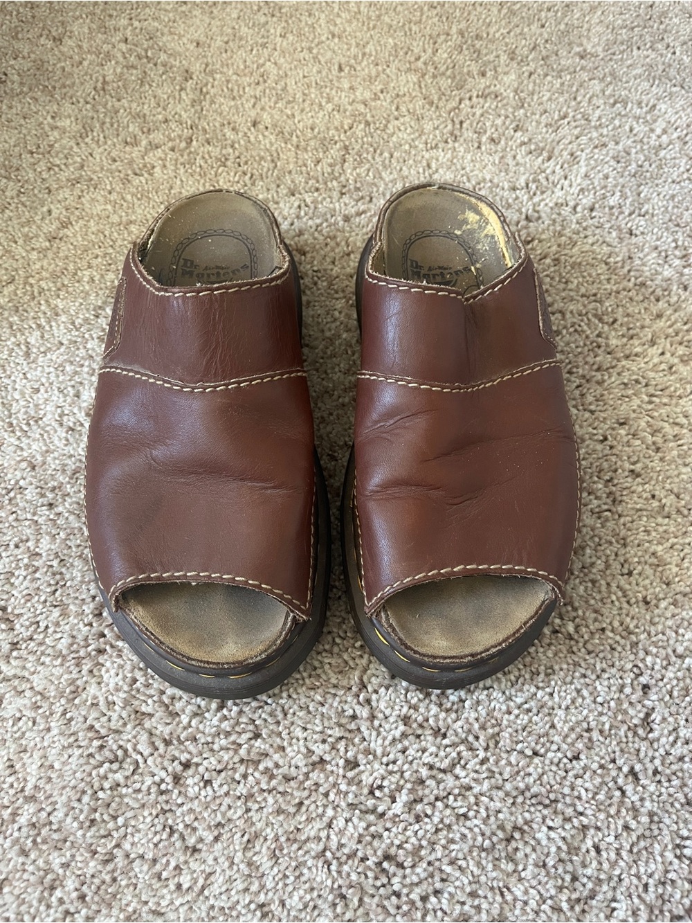 Dr. Martens Brown Leather Open-Toe Slide Sandals